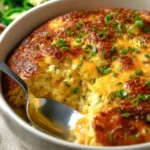 Delicious corn pudding dish served in a bowl, garnished with herbs.