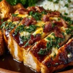 Delicious Cowboy BBQ Bacon Cheddar Chicken served on a plate with sides.