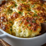 Delicious creamy gratin potatoes dish topped with golden cheese