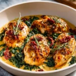 Creamy Tuscan Garlic Chicken served with fresh herbs and vegetables