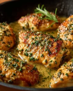 Delicious Garlic Butter Chicken dish served with herbs and spices.