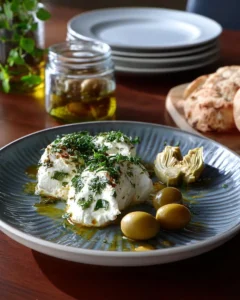 Delicious herbed labneh served in a bowl with herbs and spices