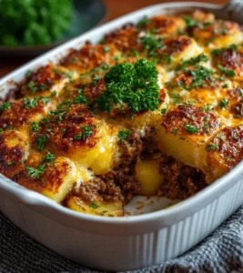 Delicious Hobo Casserole served in a baking dish with fresh ingredients