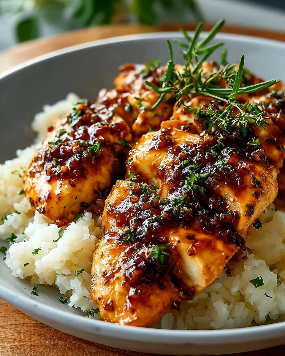 Delicious Honey Garlic Chicken served with vegetables on a white plate.