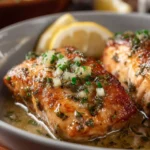 Lemon Garlic Roast Chicken served with fresh herbs and lemon slices