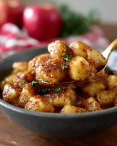 Plate of simple baked apples topped with cinnamon and nuts