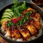 Spicy Korean Chicken Katsu with crispy coating and dipping sauce