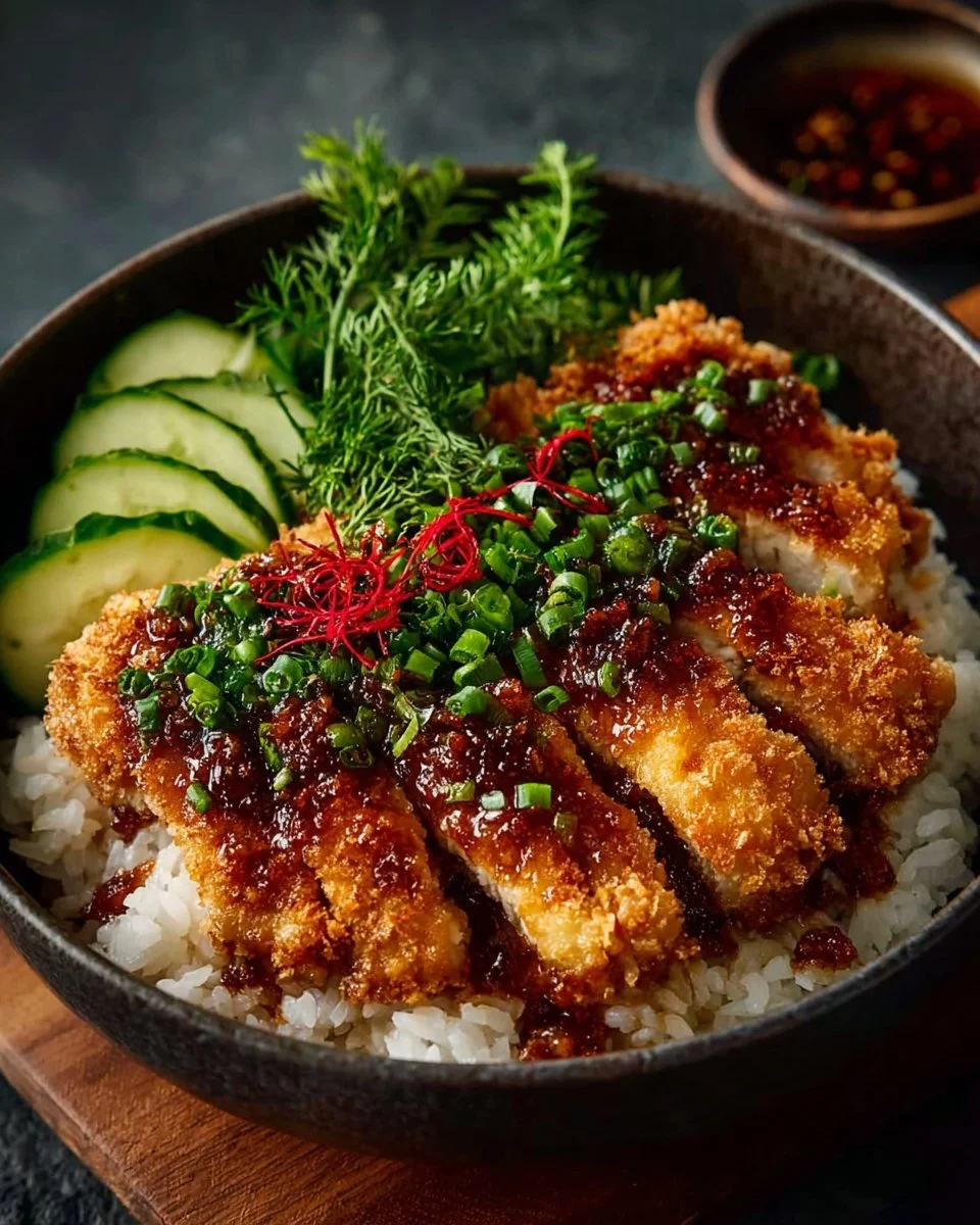 Spicy Korean Chicken Katsu with crispy coating and dipping sauce