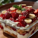 Delicious strawberry banana pudding served in a bowl with fresh strawberries and bananas