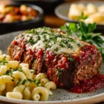 Delicious stuffed Italian meatloaf served with herbs and spices