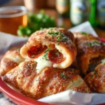 Stuffed pepperoni pizza sticks served hot and cheesy