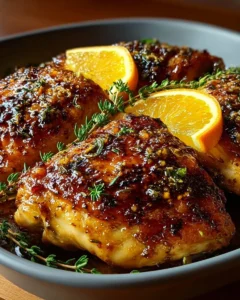 Delicious roasted orange chicken served with a side of vibrant vegetables