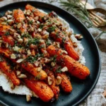 Za'atar roasted carrots with labneh, honey, and pistachios on a serving platter