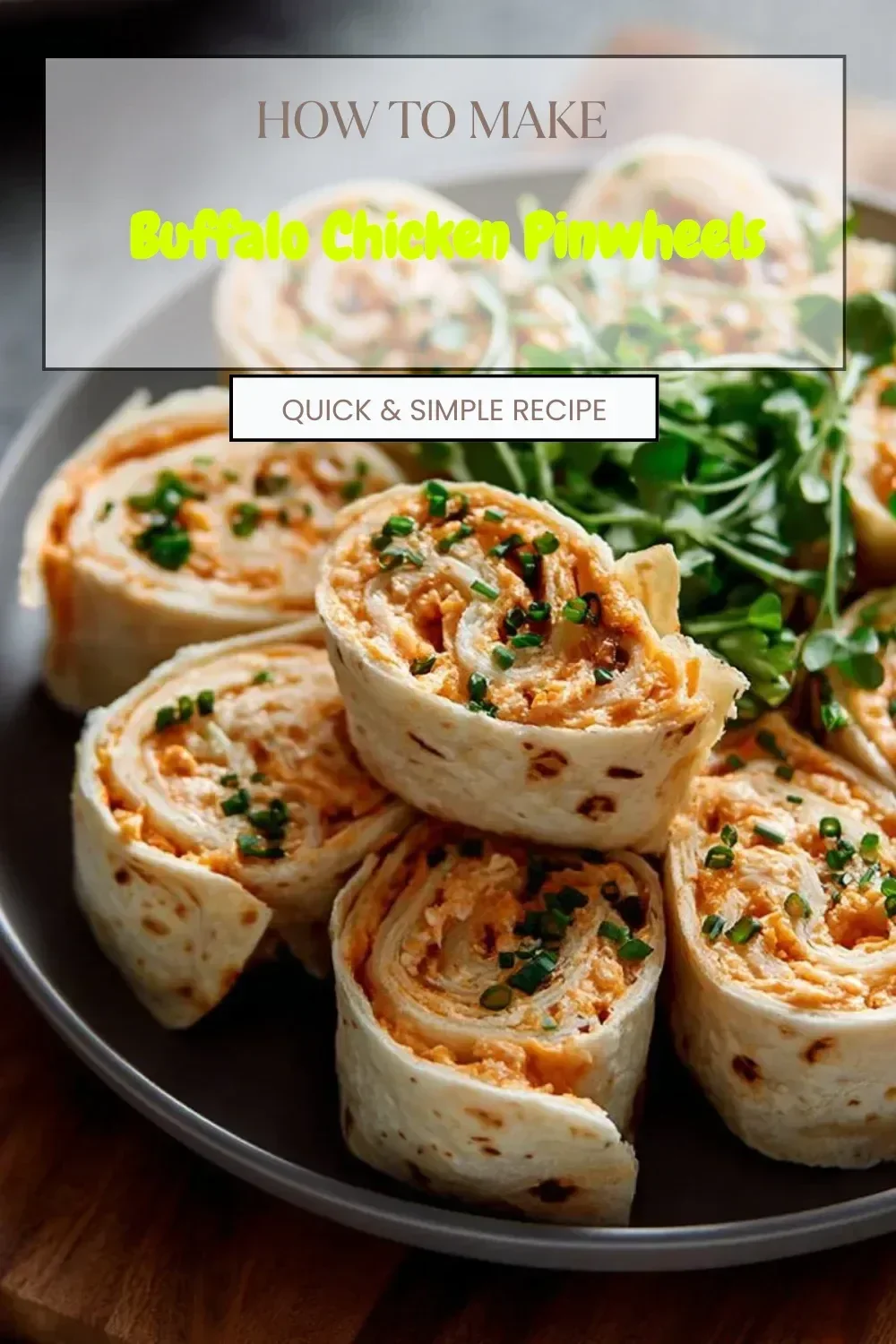 Buffalo Chicken Pinwheels served on a plate with fresh vegetables