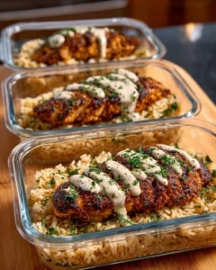 Creamy Cajun chicken and rice bowls featuring spices and creamy sauce