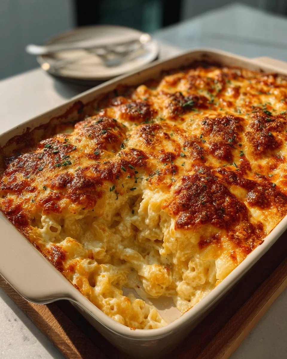 Creamy mac and cheese served in a bowl with breadcrumbs on top