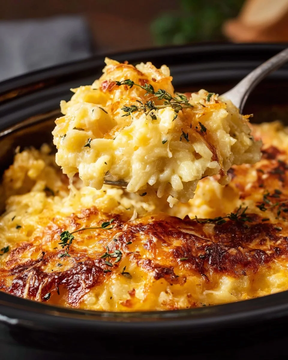 Delicious Crock Pot Hash Brown Casserole cooked to perfection
