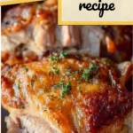 Easy roasted turkey thighs fresh out of the oven, garnished with herbs.