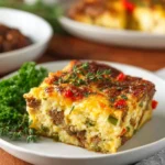 Delicious Hashbrown Breakfast Casserole ready to serve at a brunch