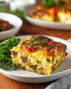Delicious Hashbrown Breakfast Casserole ready to serve at a brunch