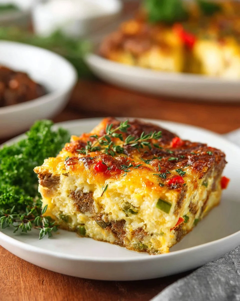 Delicious Hashbrown Breakfast Casserole ready to serve at a brunch