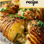 Deliciously crispy Hasselback Potatoes topped with herbs and spices.