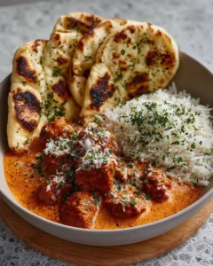 Delicious homemade butter chicken served with rice