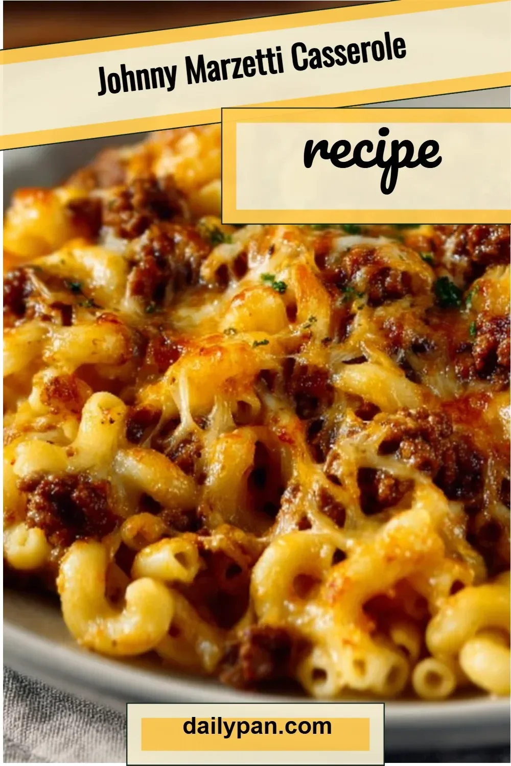 Delicious Johnny Marzetti casserole served in a dish with toppings.