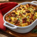 Loaded Breakfast Casserole with eggs, cheese, and sausage
