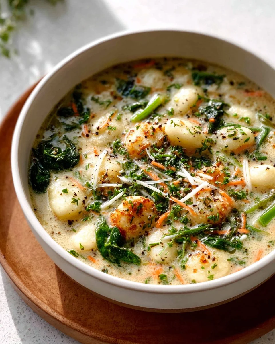 Bowl of Olive Garden Chicken Gnocchi Soup with chicken, gnocchi, and vegetables