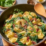 Creamy sun-dried tomato tortellini in a one-pan dish