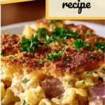 Delicious Pineapple Ham Casserole served in a baking dish