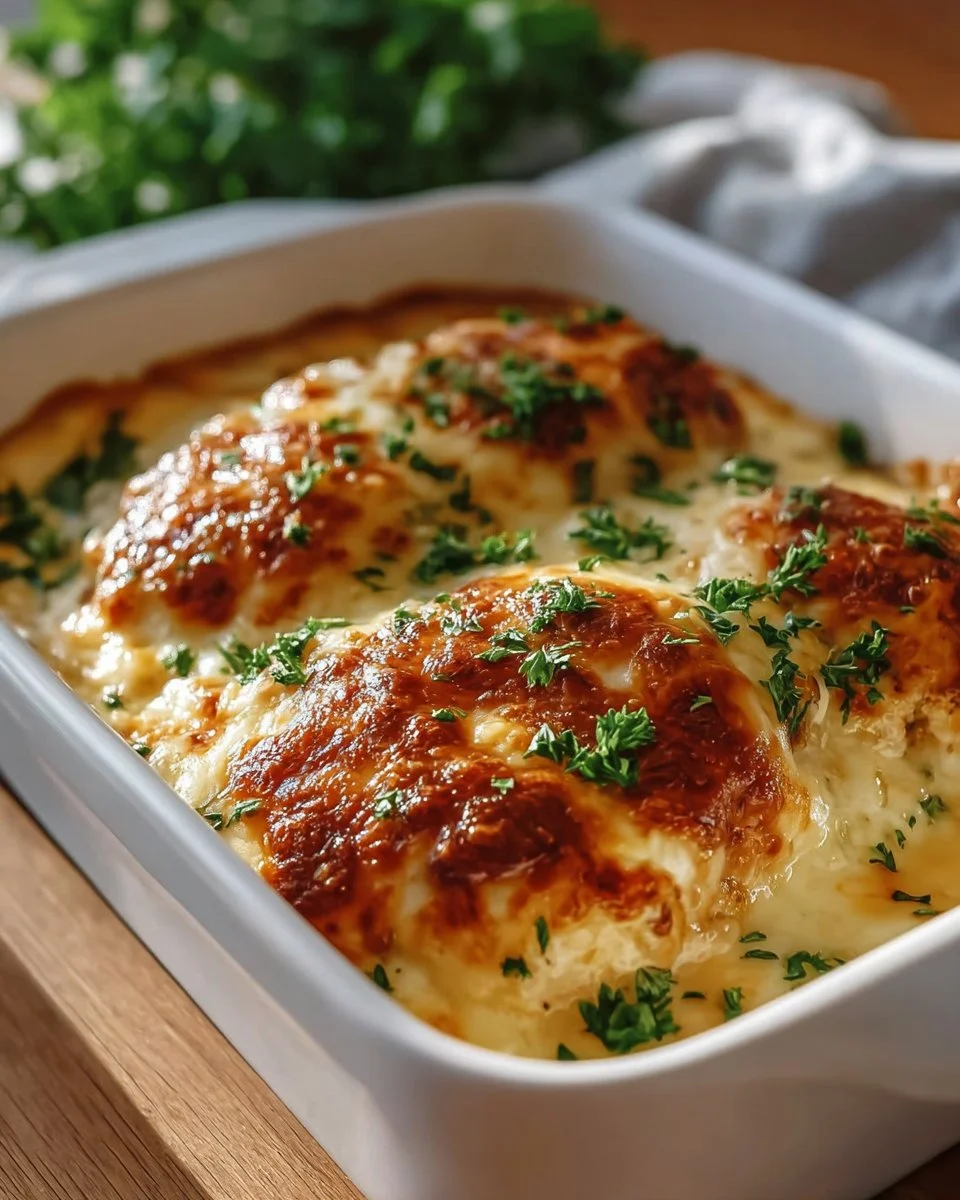 Delicious smothered cheesy sour cream chicken served on a plate