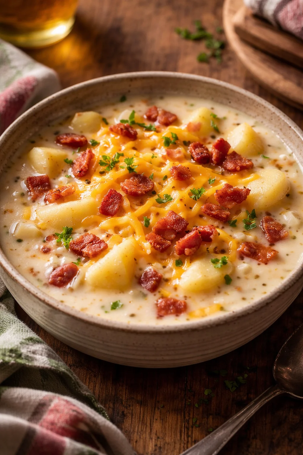 Creamy Crock Pot Crack Potato Soup with toppings