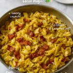 Delicious easy fried cabbage served in a skillet with seasonings.