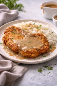 Delicious fried pork chops served with sides for a comforting dinner meal.