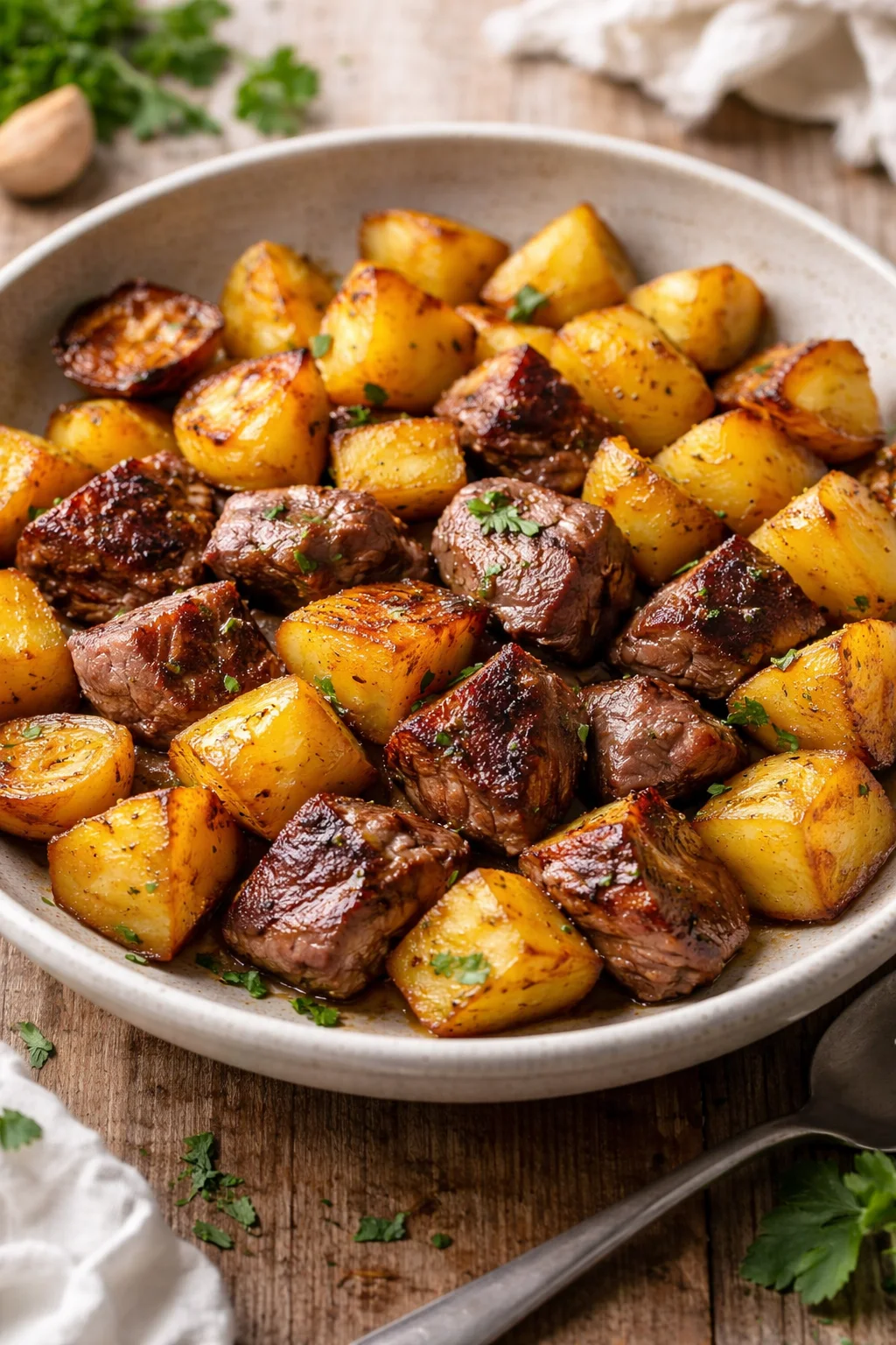 Garlic Butter Steak Bites and Potatoes