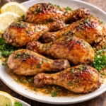 Honey Garlic Baked Chicken Drumsticks served on a plate