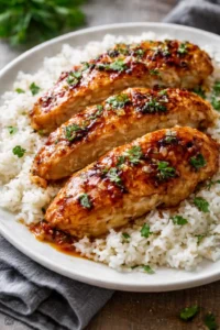 Honey Garlic Chicken Breasts cooked to perfection with a sweet glaze