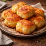 Crispy mashed potato cheese puffs served on a plate