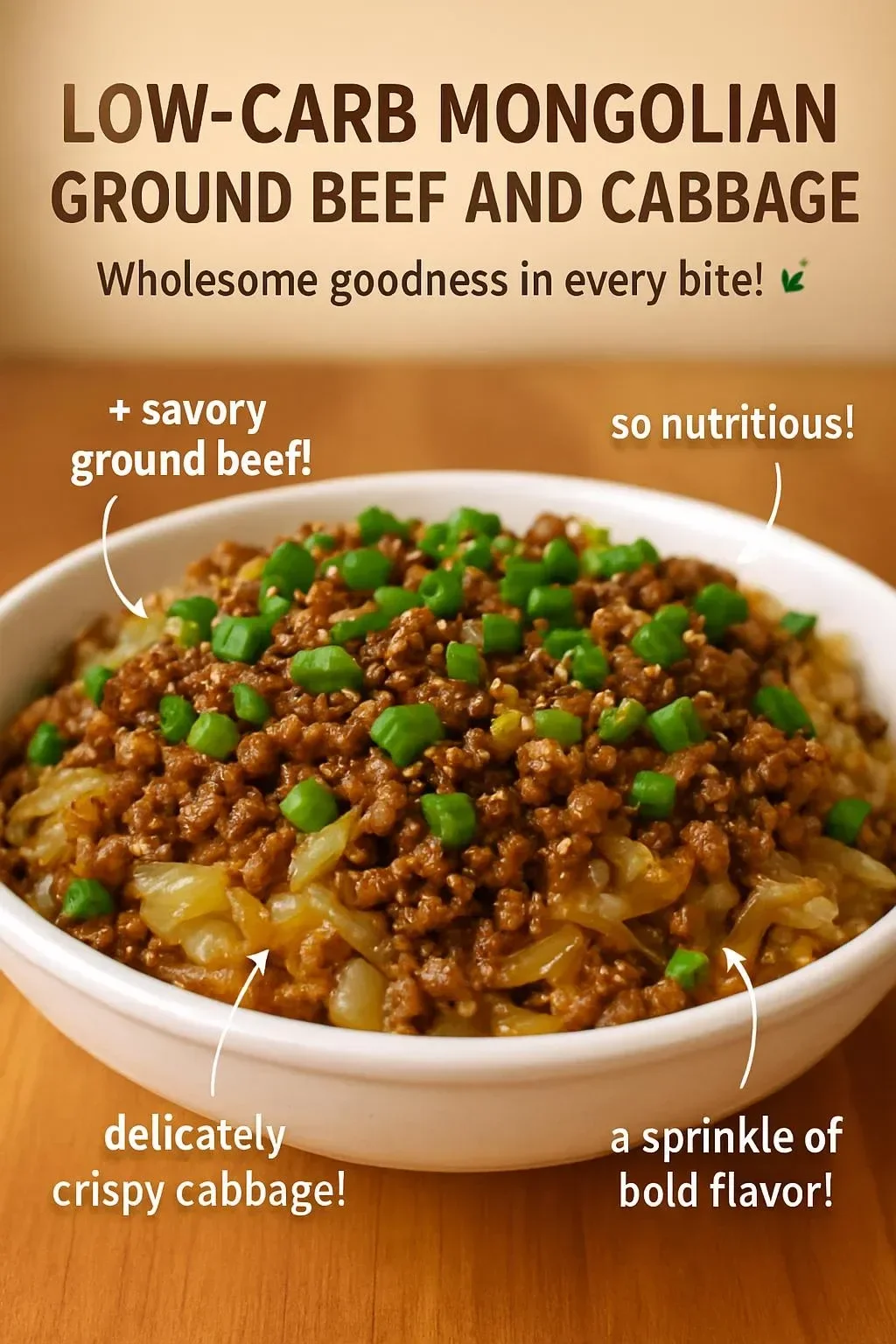 Low-Carb Mongolian Ground Beef with Cabbage dish served on a plate