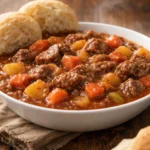 Bowl of Mamaw's 5 Hour Beef Stew filled with tender beef and vegetables