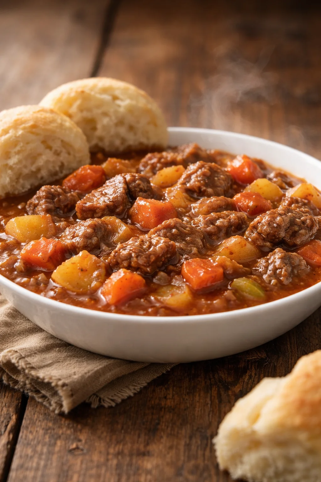 Bowl of Mamaw's 5 Hour Beef Stew filled with tender beef and vegetables