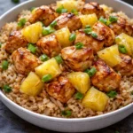 Delicious pineapple chicken stir-fry with colorful vegetables in a bowl