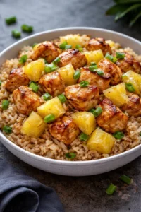 Delicious pineapple chicken stir-fry with colorful vegetables in a bowl