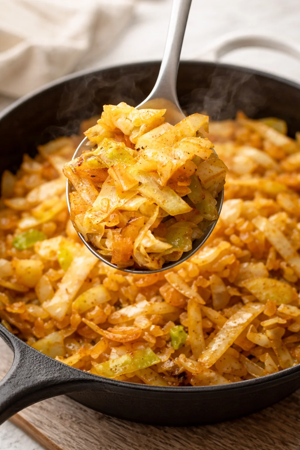 Simple sautéed cabbage dish served in a skillet