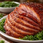 Slow Cooker Amish Christmas Ham served with festive garnishes
