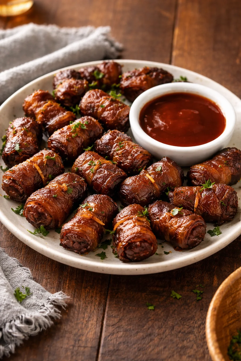 Slow Cooker Bacon Wrapped Lil' Smokies served as a delicious appetizer