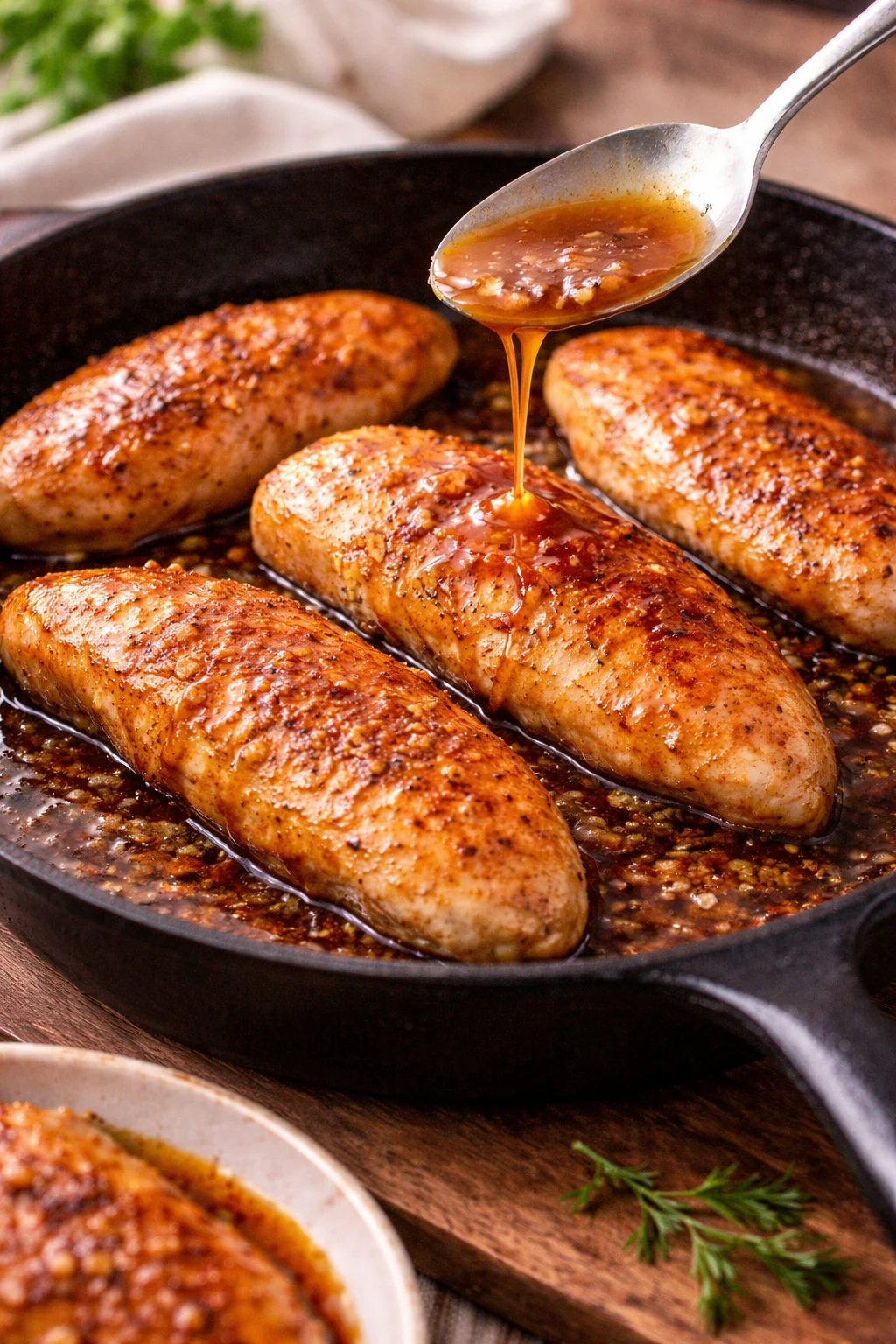 Delicious sweet and savory honey butter chicken on a plate