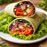 Delicious Thai Peanut Chicken Wraps with fresh ingredients and peanut sauce